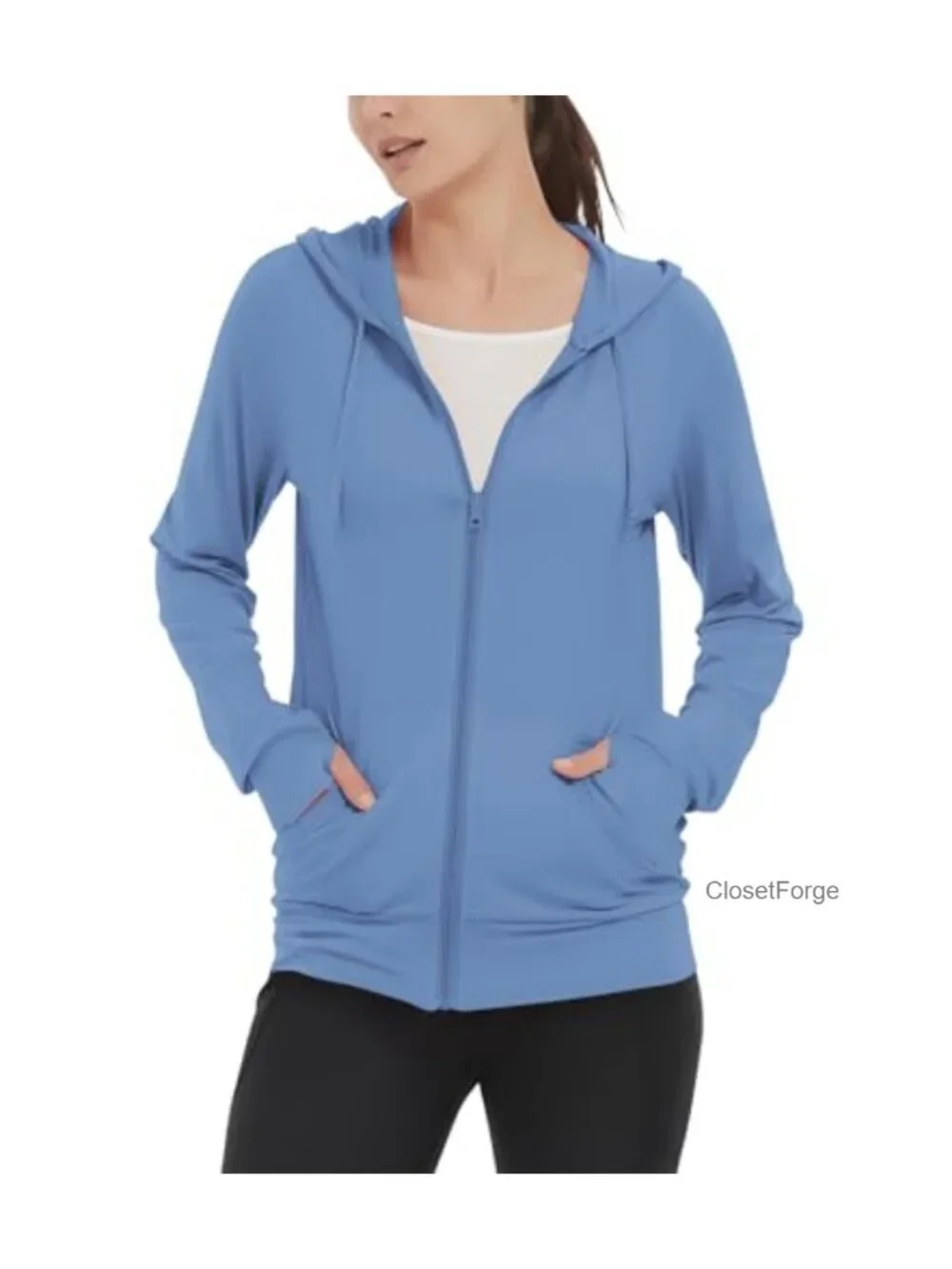 Lightweight Zip Up Hoodie Stretch Thin Summer Jacket with Kangaroo Pocket